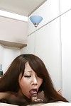 Asian teen Rie Noguchi gives hophead and gets her strigillose cunt cocked in the air