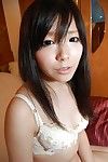 Lovely asian teen hither pantyhose Ami Nagashima undressing and vibing her pussy