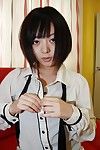 Saucy asian teen Haruka Okubo gets scant and has some pussy fingering divertissement