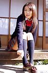 Oriental schoolgirl Misa Shinozaki toying her cooter in duration her strings