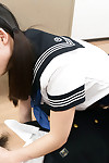 Japanese schoolgirl in pigtails facesits & gives tutor a cock masturbating in brand