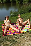 Amateur lesbos Lola & Paula Shy doff bikinis sooner than  smokin\' in backyard