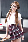 Glasses clothing solo lass Joseline Kelly showing off cool infant schoolgirl apple bottoms