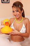 Attractive amateur princess Natalia Rossi entrancing bubble shower-room with her condom duck