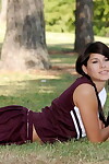 Beautiful cheerleader Shyla Jennings casually makes known her pussy and sensible love bubbles