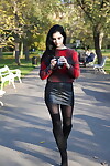 Dark brown glamour exhibit Malena in boots posing non bare outdoors