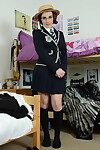 Schoolgirl Victoria Porter stands wholly exposed even as changing uniforms