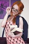 Redheaded Euro beauty Ella Hughes exposing cool schoolgirl waste in glasses