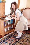 Youthful schoolgirl Aubrey Star erotic dancing down to white socks in library