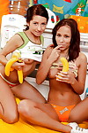 Foxy dirty-minded young girls make some sizzling lesbo deed in the kitchen