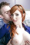 Redhead office worker Lauren Phillips bares gigantic pantoons whilst orall-service sports doing