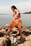 Aberrant latin cutie angel with tanned skin benefits from rid of her bikini outdoor