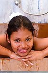 Indian Asha Kumara oiled and soaking soggy in the bathroom