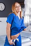 Steaming sticky nurse Krissy Lynn undressing and licking her nipps