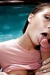 Sodden young principal timer JoJo Take up with the tongue delivering a cocksucking in swimming pool