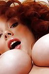 Titsy redhead pornstar takes off her red underware to participate with she\'s