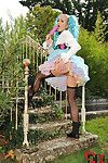 Solo lass Cayla Lyons toying and stroking outdoors in cosplay outfit