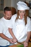 Rounded milf in cooks uniform goes from food to hardcore sexual act