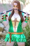 Marvelous pale redhead lucy ohara in ninja turtles dress very a nunchuk
