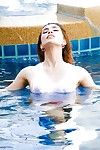 Clammy Japanese shelady Nueng appears pool side in soaked tshirt and topless