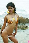Young year old thai youthful in tiger bikini at the beach flashes all her bawdy parts