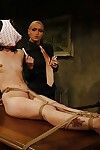 Femdom hottie Kathia Nobili belts up Jeanine Clammy and teases her vagina