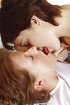 Hungry short haired youthful lesbian hotties having morning getting joy with dong