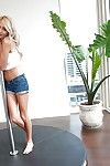 Latin cutie young pornstar Janice Griffith does a stripping around stripper pole