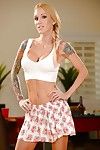 Meager golden-haired wife Kendall Karson shows her unclothed tattooed body