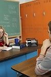 Perspired golden-haired educator is juicy and lewd for her student.