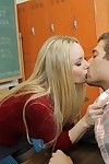Perspired golden-haired educator is juicy and lewd for her student.