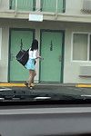 Brown hair acquires her strings pulled down in public