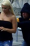 Titsy golden-haired acquire her dominant pulled down in public