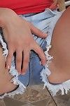 Outdoor chemical play scene features sweaty princess Blue Darling in soaked strings