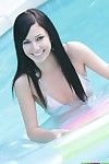 Soggy smooth head cum-hole juvenile catie minx swimming in the pool uncovered