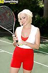 Sporty mommy Raquel Sieb accepts fucked in group by her tennis prepare right on the court