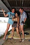 Chinese pornstar Kimstad takes MMF two men plus one female smoking in public