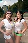 Rounded karina hart playing in undressed tennis