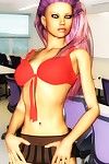 màu hồng tóc Emo bức tranh biếm họa được mặc quần áo trong văn phòng