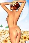 Короткие волосы рыженькая карикатура королева в поле из маргаритки на открытом воздухе