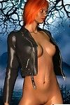 Short hair redhead cartoon darling wearing leather jacket outdoors