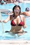 Imogen thomas shows off her breasty bikini body poolside
