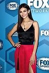 Victoria justice cleavy and leggy in extreme bicolored suit