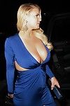 Jessica simpson rounded and leggy in blue plunging costume