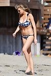 Charlotte mckinney breasty in blue gingham bikini
