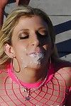 MILF hotty Sara Jay blowing triple heavy schlongs in public outdoor