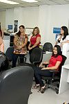 Passionate Latin chick dears participate a CFNM all together in their office