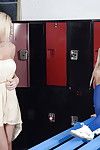 Boobsy cheerleaders changing their clothing in the locker room