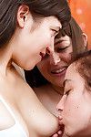 Lesbo babes Billie T, Flora and Lulu get from threeway tongue lick