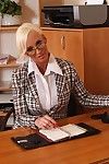 Nasty office MILF in glasses undressing and swelling her underside lips